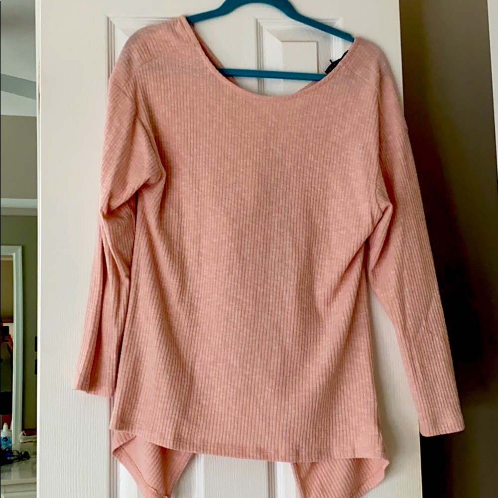 Gibson ribbed cozy fleece twist back top
